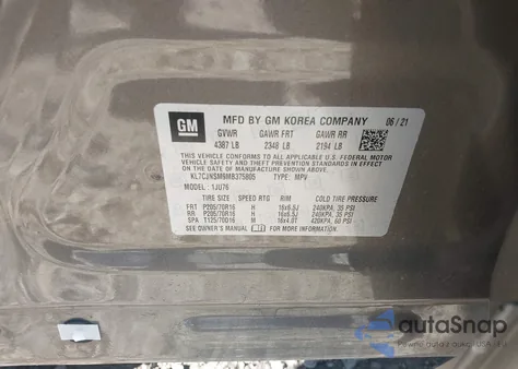 2021 Chevrolet Trax Awd Ls из США, поврежденный, VIN KL7CJNSM9MB375805